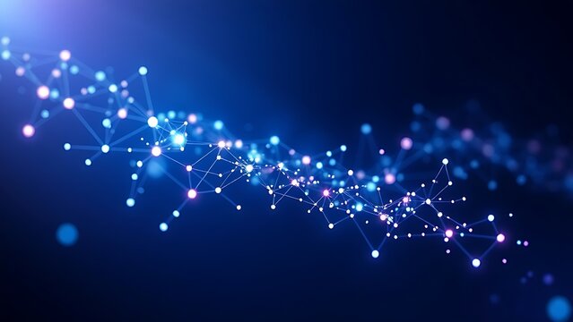 Abstract data visualization with glowing interconnected nodes in dark space, symbolizing modern technology.