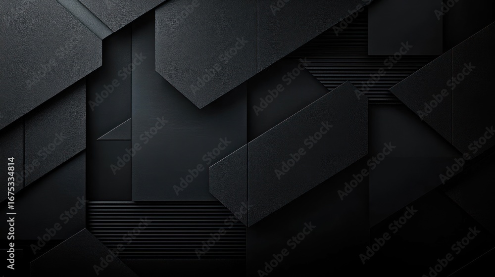 Fototapete abstract geometric composition with layered black textured rectangular and trapezoidal shapes creati