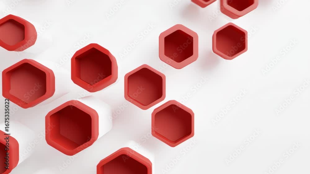 Poster abstract red shapes on white background representing concepts in hematology and medical science