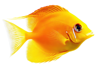 Combination tang fish displaying vibrant yellow coloration against a white background, showcasing the unique features and beauty of this marine species