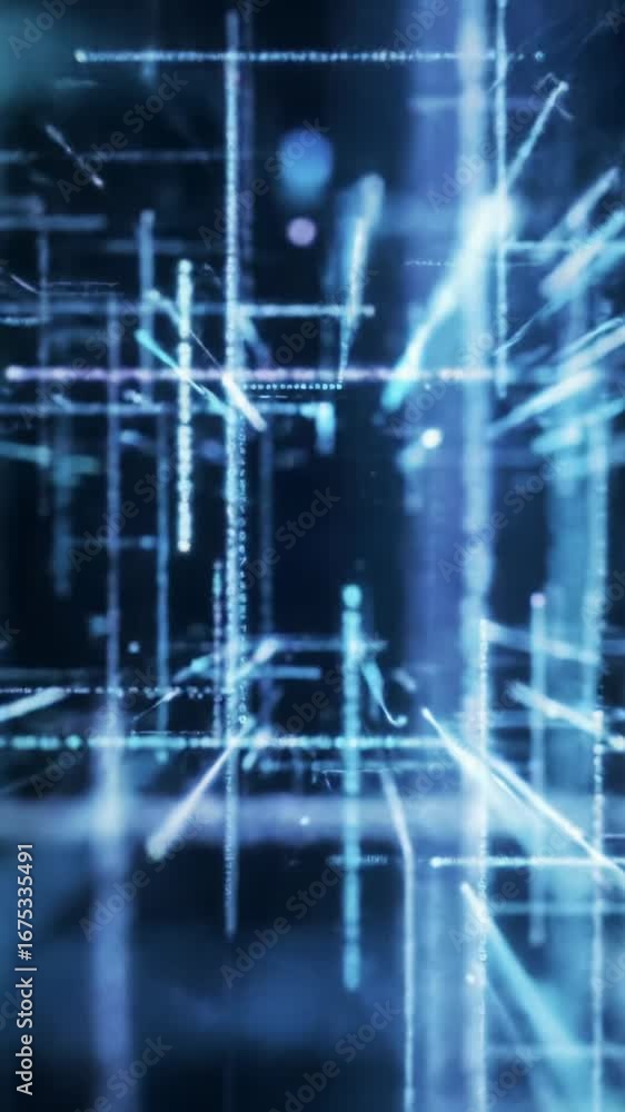 Poster a dynamic, abstract video of glowing, multi-colored data streams and light lines forming intricate g