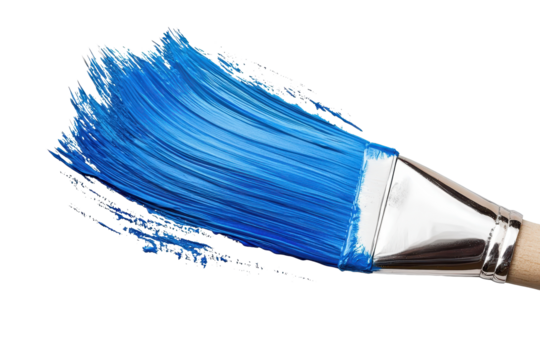 Bright blue paint brush with strokes isolated on a transparent background showcasing creativity and artistry in a vibrant color palette