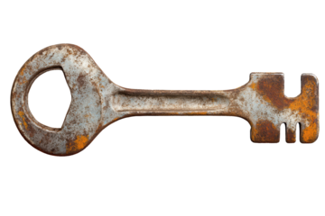 Rusty wrench key with an aged surface isolated on a transparent background for industrial or vintage themes in design projects
