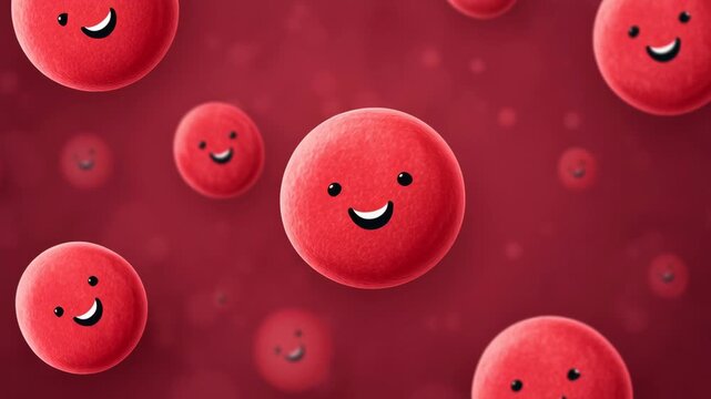 Cheerful Microscopic Red Blood Cells Representing Hematology Concepts and Biological Functions