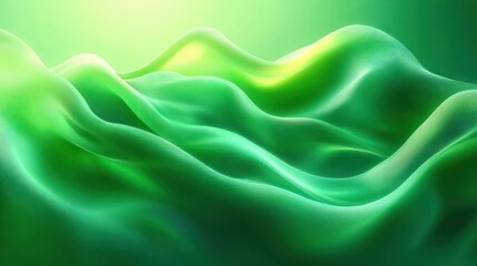 Obraz premium Soft, flowing green waves creating an abstract smooth landscape with a glowing light background, evoking tranquility and natural beauty