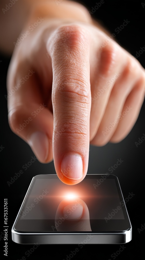 Aufkleber fingertip navigation, exploring mobile touchscreen interaction and technology closeup.