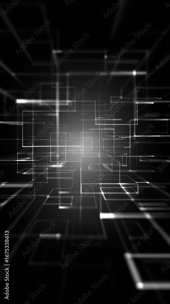 Poster abstract technology background with interconnected lines and squares, a futuristic design for digita