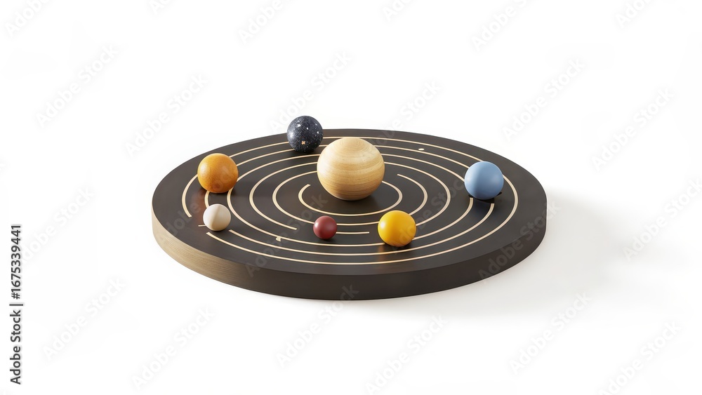 Poster solar system simulation solar system model showcasing planets on a circular base.