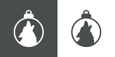 Tiempo de Navidad. Logo con silueta de bola de navidad con cabeza de lobo para tarjetas y felicitaciones