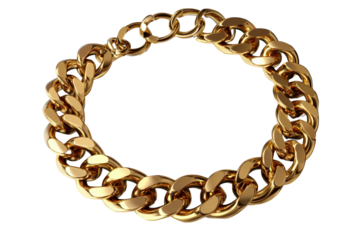 Gold chain necklace elegantly designed with a shiny finish and isolated against a transparent background for visual clarity and focus on craftsmanship