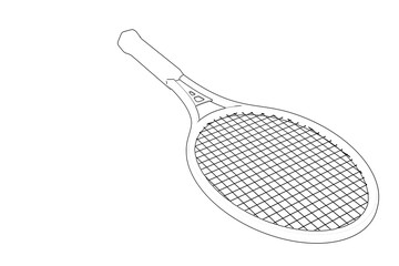 Padel Tennis Racket Wireframe Technical Drawing - Monochrome Line Art Blueprint Style Vector Graphic for Sports Equipment and Athletic Gear Design Element, Minimalist Outline Illustration