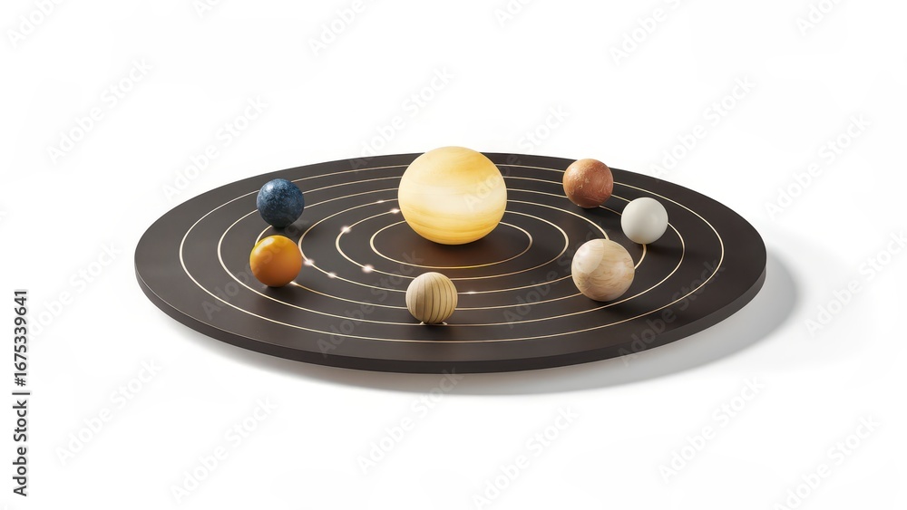 Poster solar system simulation model of the solar system featuring planets arranged on a circular plane wit