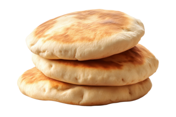 Pita bread stacked on top of each other on a transparent background showcasing texture and freshness