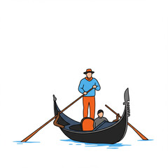 Fototapeta premium Traditional Venetian Gondola Ride with Two Passengers on Water, Evoking Classic European Travel and Leisure