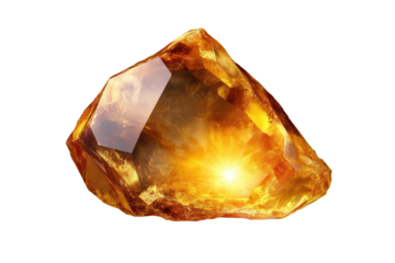 Amber gem with stunning clarity isolated against a transparent background showcasing its vibrant golden hues and unique geometric facets