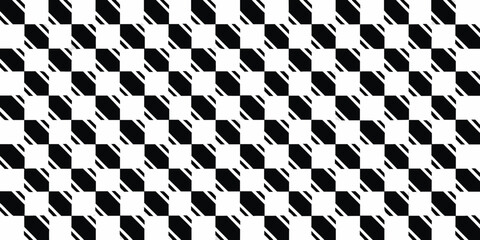 Classic black and white checkered geometric pattern with diagonal lines creating a dynamic visual effect