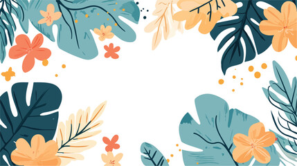 Obraz premium Vibrant tropical botanical illustration with abstract floral accents and leafy borders