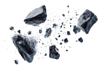 Explosive flying rocks and debris captured in stunning detail with gigapixel clarity showcasing dynamic motion and energy in the scene