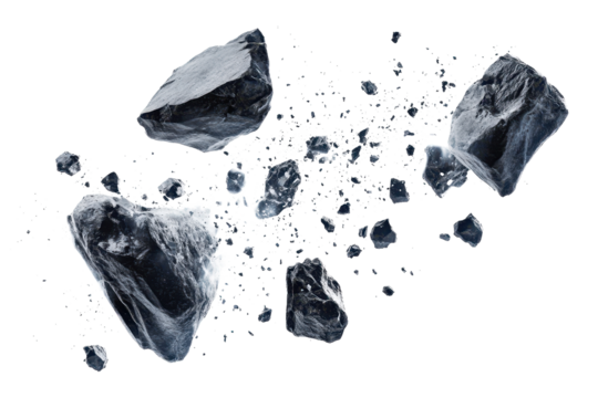 Explosive flying rocks and debris captured in stunning detail with gigapixel clarity showcasing dynamic motion and energy in the scene