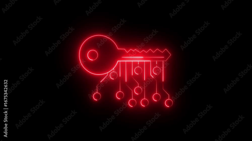 Poster glowing neon line cryptocurrency key icon isolated on black background. concept of cyber security or