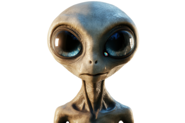 Full body portrait of an alien with large eyes captured in a sleek studio setting showcasing its intricate features and unique appearance