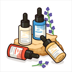 Glass serum bottle with dropper cap kawaii doodle flat 2D cartoon vector illustration