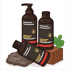 Cosmetic cream bottle displayed on a podium, styled as elegant product photography kawaii doodle flat 2D cartoon vector illustration