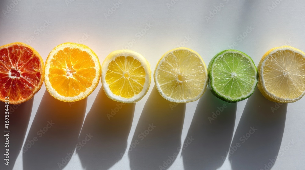 Poster abstract macro texture of sliced citrus fruits showcasing vibrant colors and patterns in natural lig