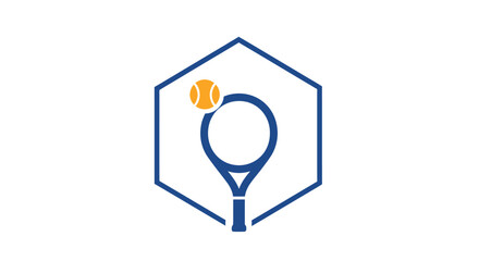 Geometric tennis racket icon showcasing hexagon frame and sporting equipment