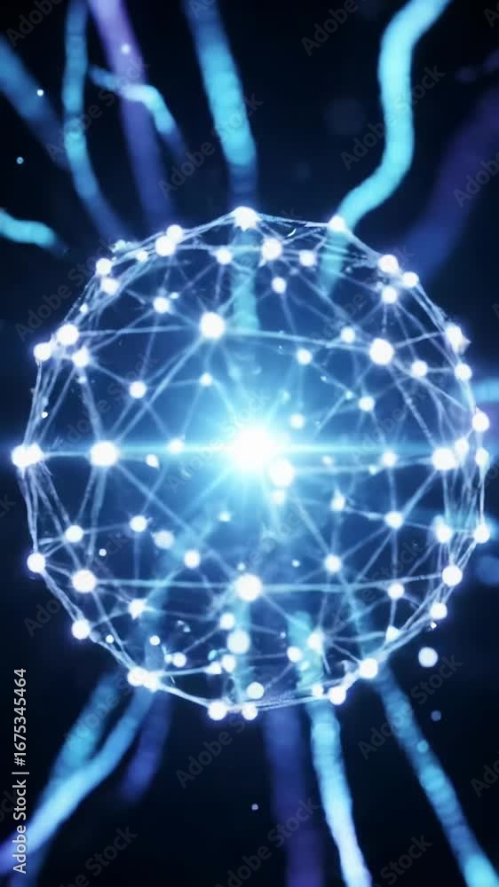 Aufkleber shimmering, iridescent digital particles coalesce into a pulsating, futuristic data core in a dark c