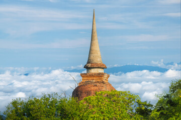 Sukhothai Wat Mahathat Buddha statues at Wat Mahathat ancient capital of Sukhothai  Thailand. Sukhothai Historical Park is the UNESCO world heritage