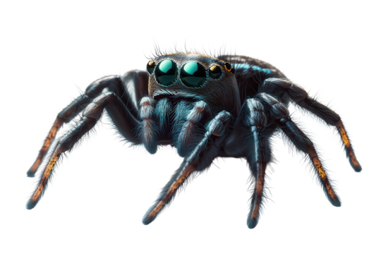 Close up view of a spider showcasing intricate details of its body and unique eye structure, captured in a low resolution setting