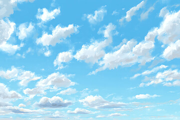 Fototapeta premium A digital painting of a bright, blue sky filled with fluffy white clouds scattered throughout.