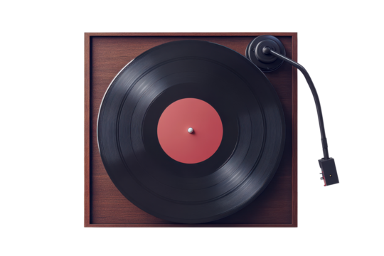 Vinyl record LP player in elegant design showcasing nostalgic music experience on a clean white background