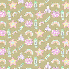 seamless pattern with cats and birds