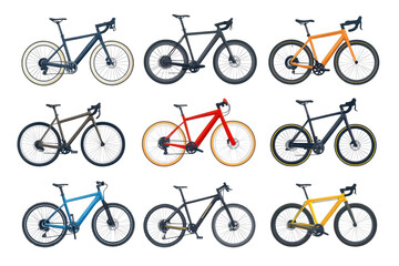 Collection of modern bicycles showcased in vibrant colors and sleek designs for urban cycling, perfect for enthusiasts and casual riders alike