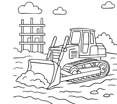 Bulldozer Construction Vehicle Vector For Coloring Book