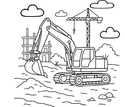 Excavator in Park Vector Illustration