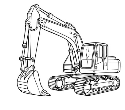 Excavator Construction Vehicle Vector for coloring book