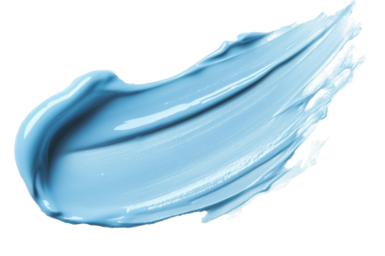 Light blue cream smear isolated on transparent background with smooth texture and vibrant color for artistic applications and design