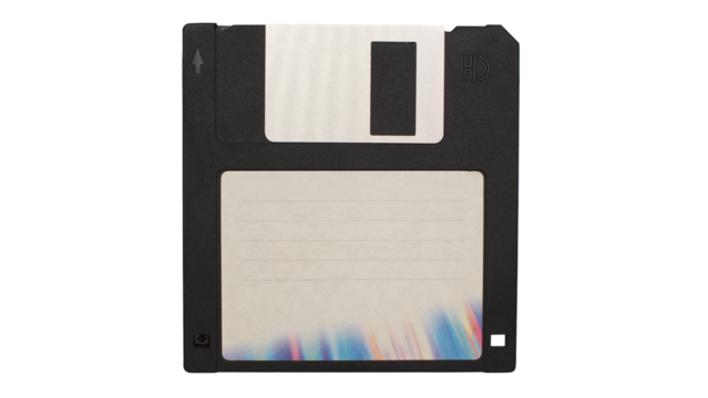 Floppy disk with blank label on white background