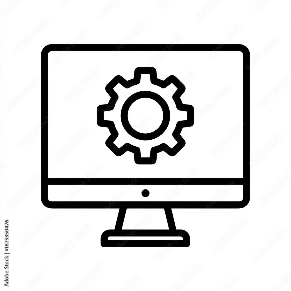 Fototapete computer screen displaying a gear icon representing settings or configuration