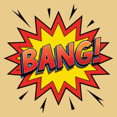 Vector art of comic speech bubble with the text bang on colorful halftone background