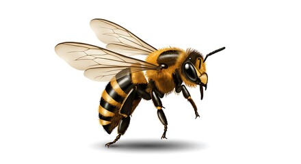 Detailed digital illustration of a honey bee in mid-flight, a symbol of pollination, hard work, and environmental importance