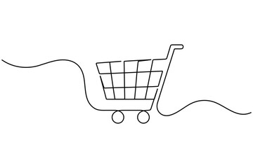 Shopping cart continuous one line drawing minimalist style isolated outline on white background © Line Art King