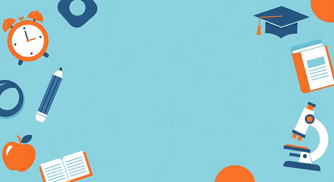 Educational backdrop featuring playful school equipment icons and light blue - Powered by Adobe