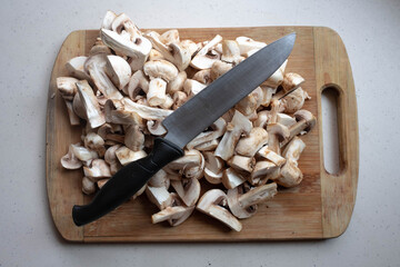 mushrooms on a cutting board
