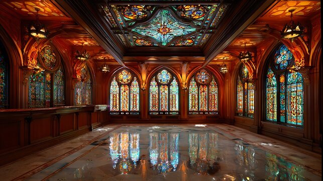 Colorful and ornate stained glass creates captivating backdrop.