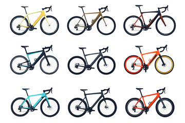 Collection of modern bicycles showcasing vibrant colors and sleek designs suitable for various cycling enthusiasts and urban commuting