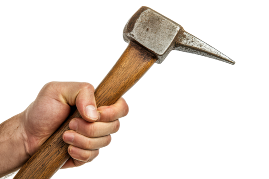 Hand gripping a claw hammer with a wooden handle highlighting the strength and craftsmanship in construction tasks and home improvement projects